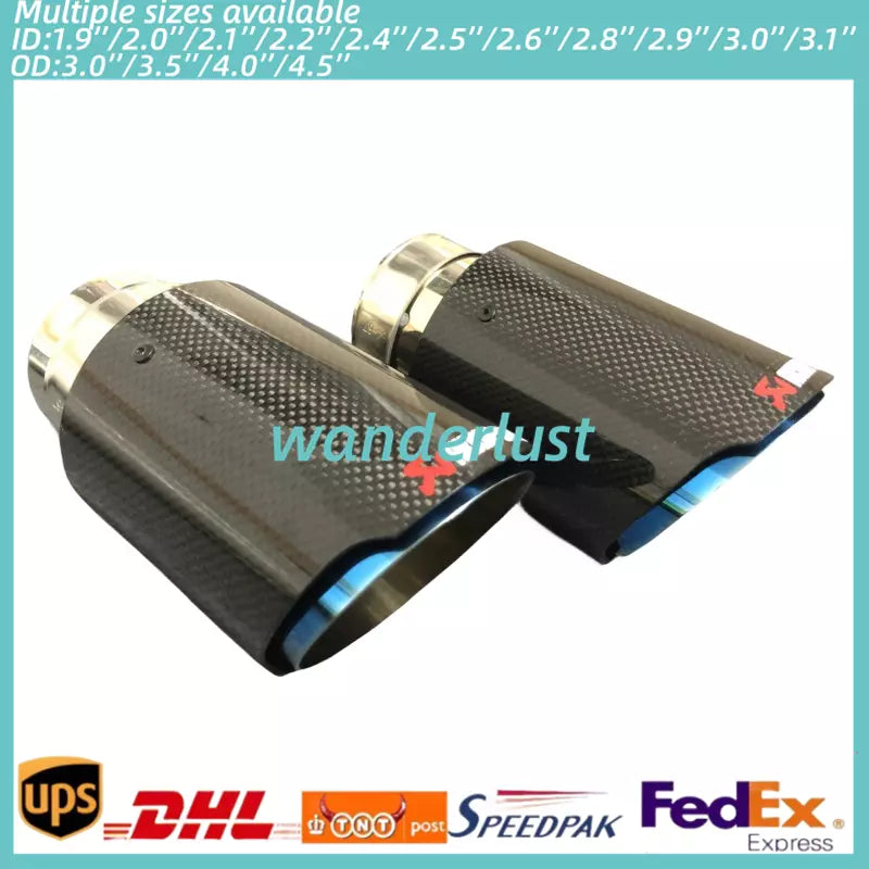 1X Glossy Blue Carbon Fiber AKRAPOVIC Exhaust Tip End Pipe OD:3''/3.5''/4''/4.5
