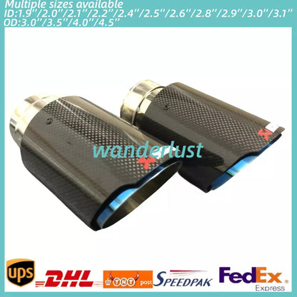 1X Glossy Blue Carbon Fiber AKRAPOVIC Exhaust Tip End Pipe OD:3''/3.5''/4''/4.5