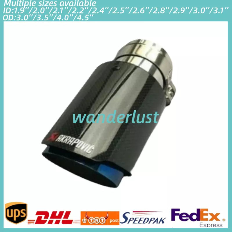 1X Glossy Blue Carbon Fiber AKRAPOVIC Exhaust Tip End Pipe OD:3''/3.5''/4''/4.5