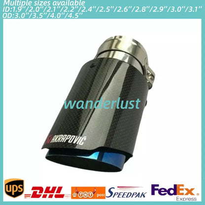 1X Glossy Blue Carbon Fiber AKRAPOVIC Exhaust Tip End Pipe OD:3''/3.5''/4''/4.5
