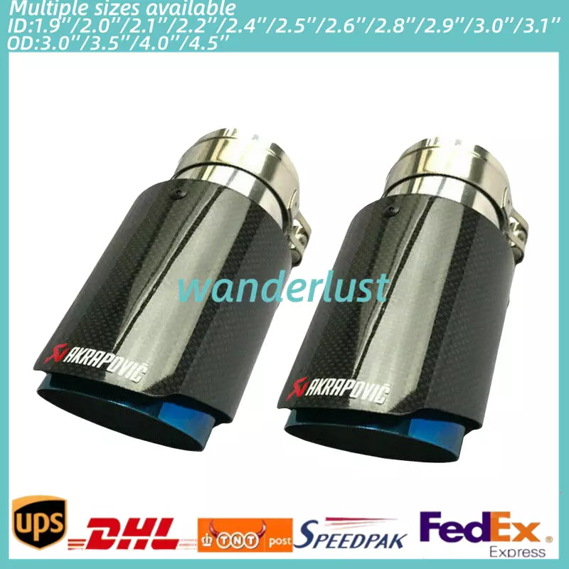 1X Glossy Blue Carbon Fiber AKRAPOVIC Exhaust Tip End Pipe OD:3''/3.5''/4''/4.5