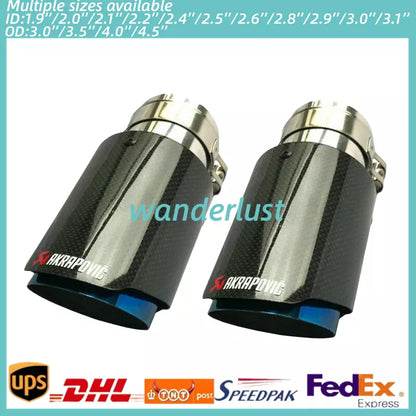 1X Glossy Blue Carbon Fiber AKRAPOVIC Exhaust Tip End Pipe OD:3''/3.5''/4''/4.5
